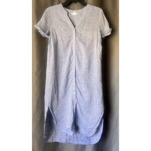 J. Jill Love 100% Linen Women Button Front Midi Dress Blue Women’s Size XS Lagen